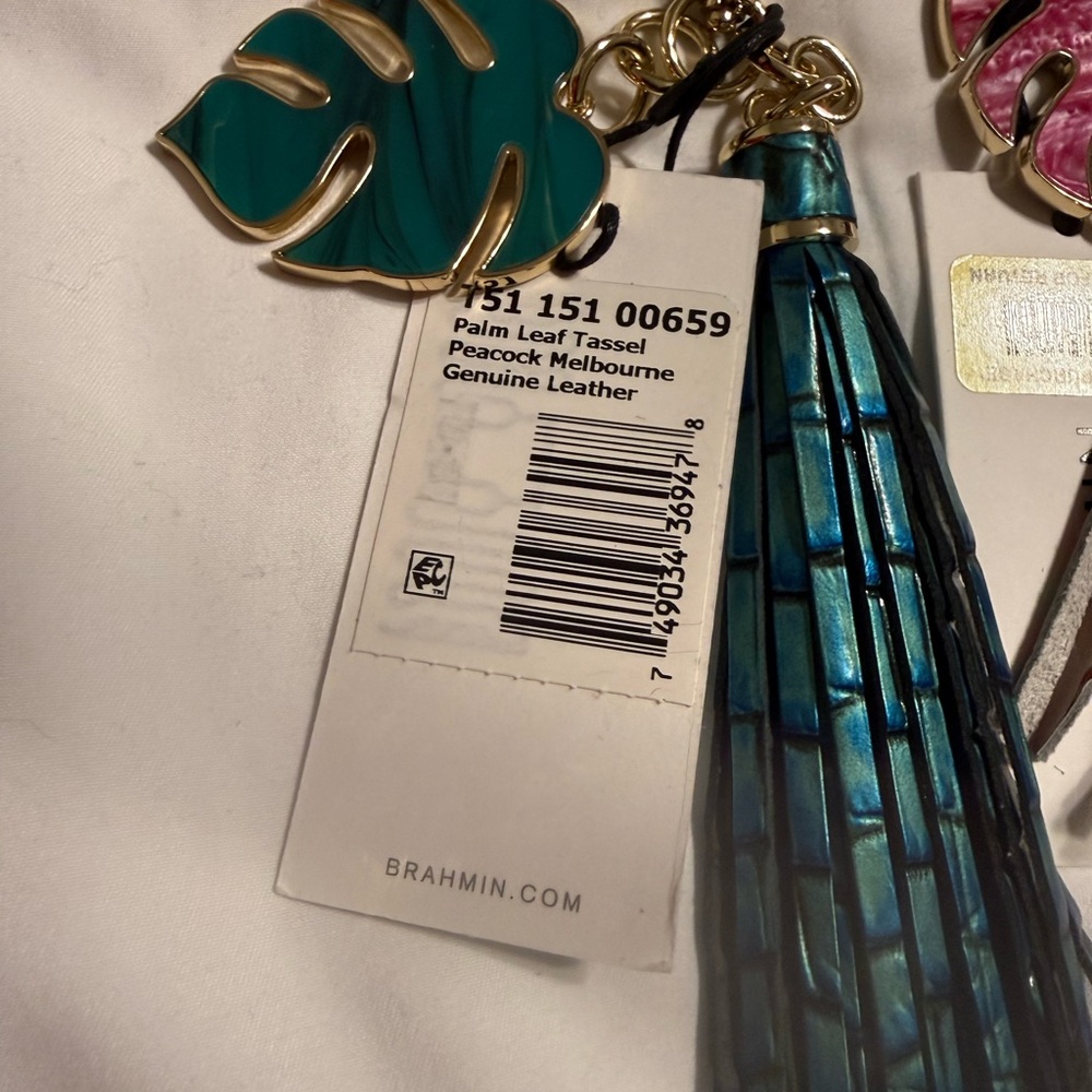 Brahmin Peacock Blue Leather Tassel with Gold Accents